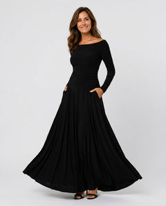 Anouk | Draped Long Sleeve Maxi Dress