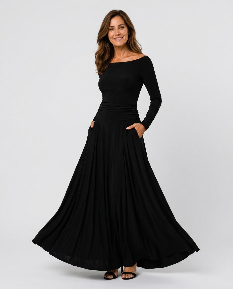 Anouk | Draped Long Sleeve Maxi Dress