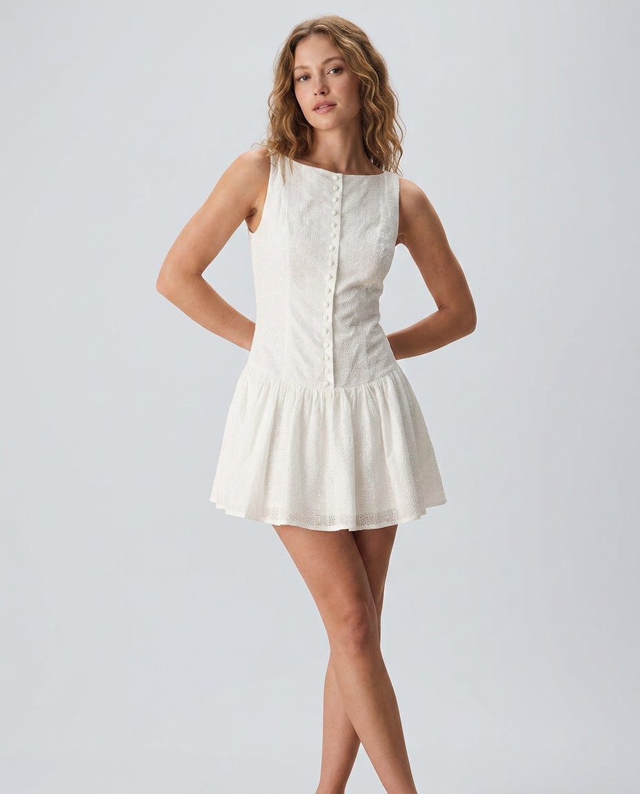Soraya | Boat Neck Jacquard Mini Dress