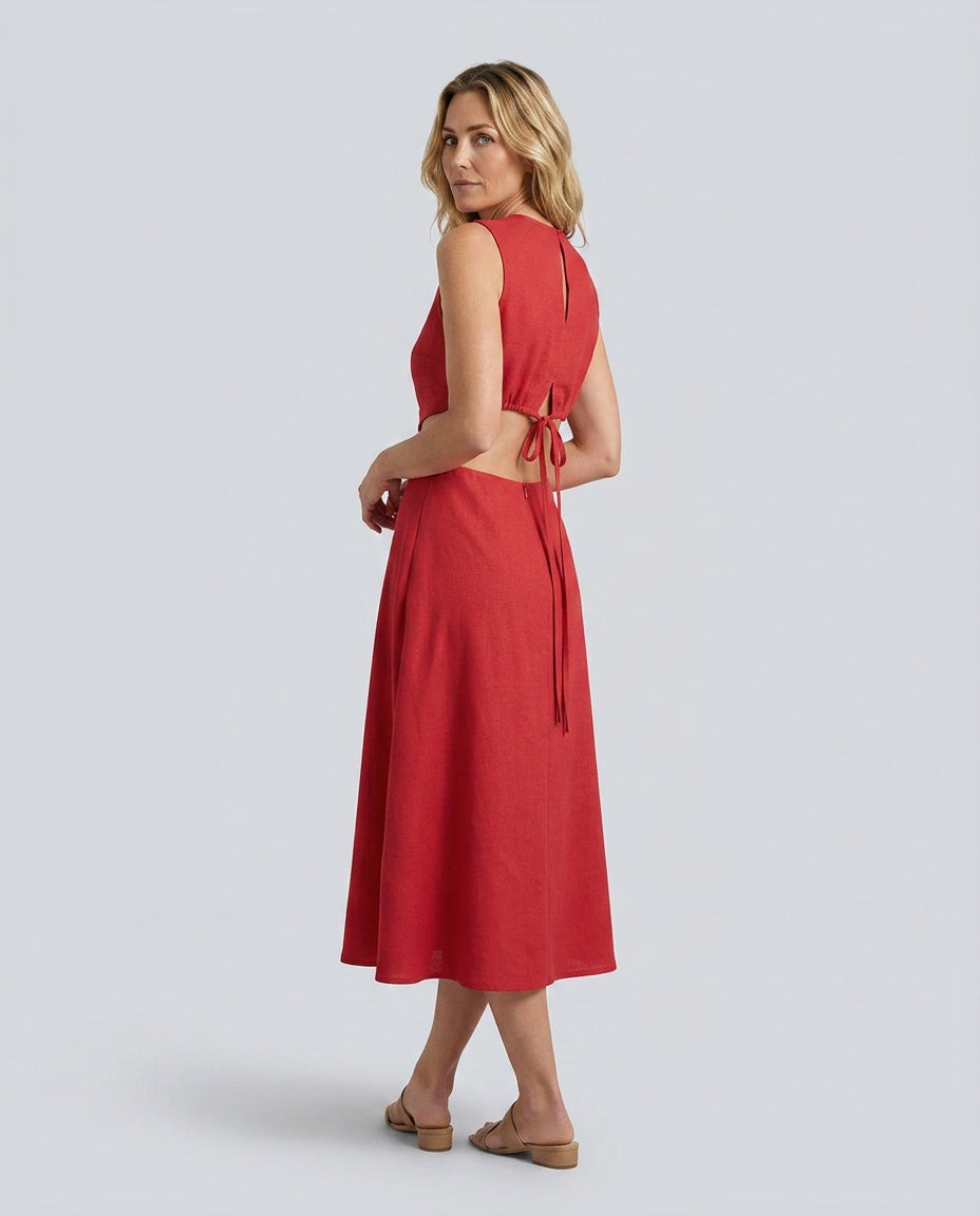 Priya | Round Neck Cut-Out Midi Dress