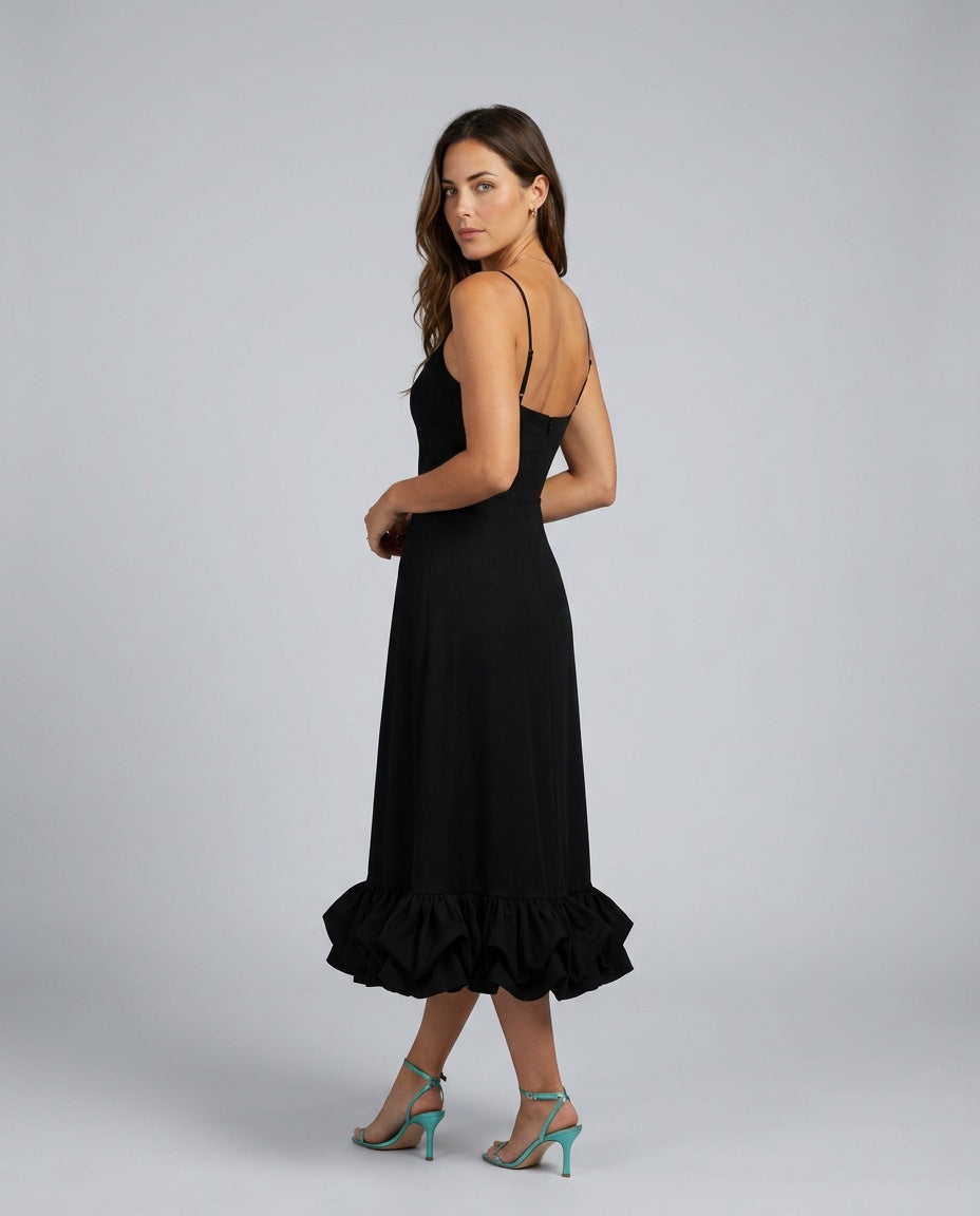 Liv | Spaghetti Strap Ruffle Midi Dress
