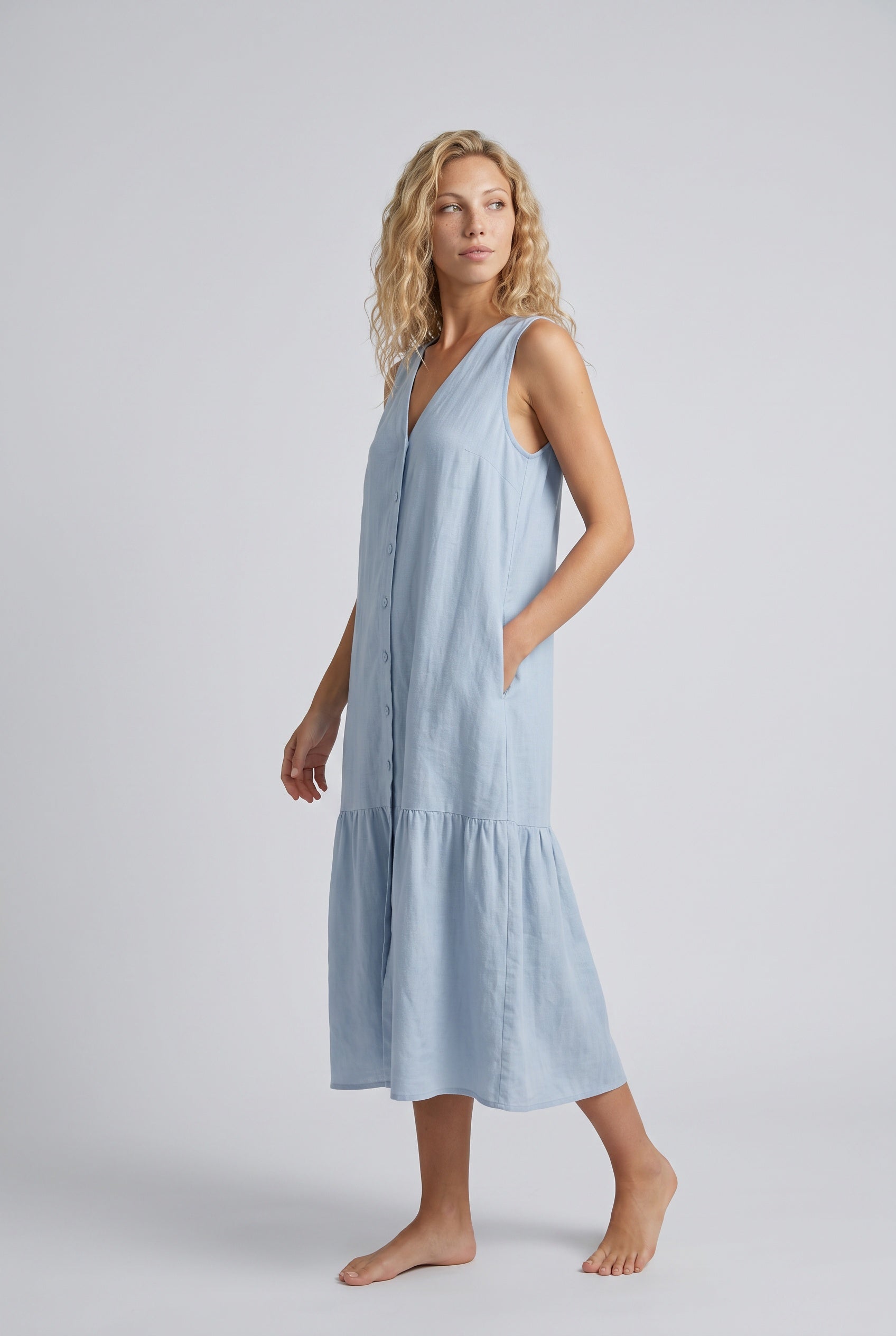 Ines | Sleeveless Button-Front Midi Dress
