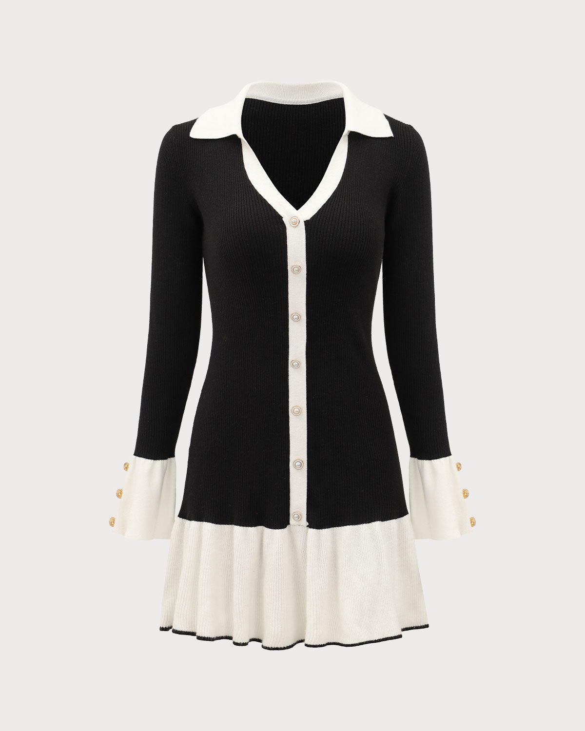 Ivy | Contrast Bell Sleeve Knit Midi Dress