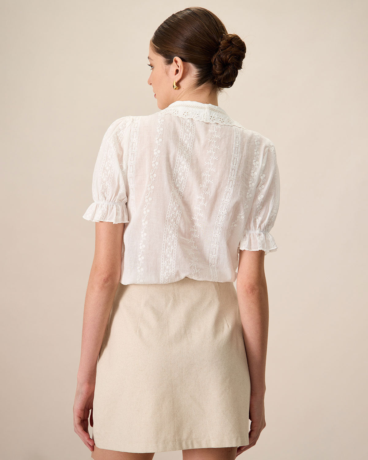Nadia | Collared Lace Embroidery Cotton Blouse