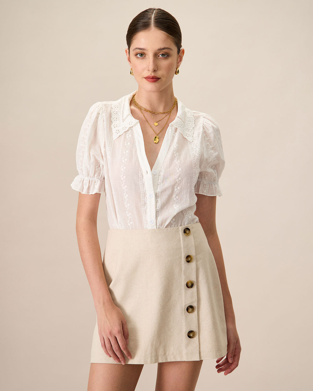 Nadia | Collared Lace Embroidery Cotton Blouse
