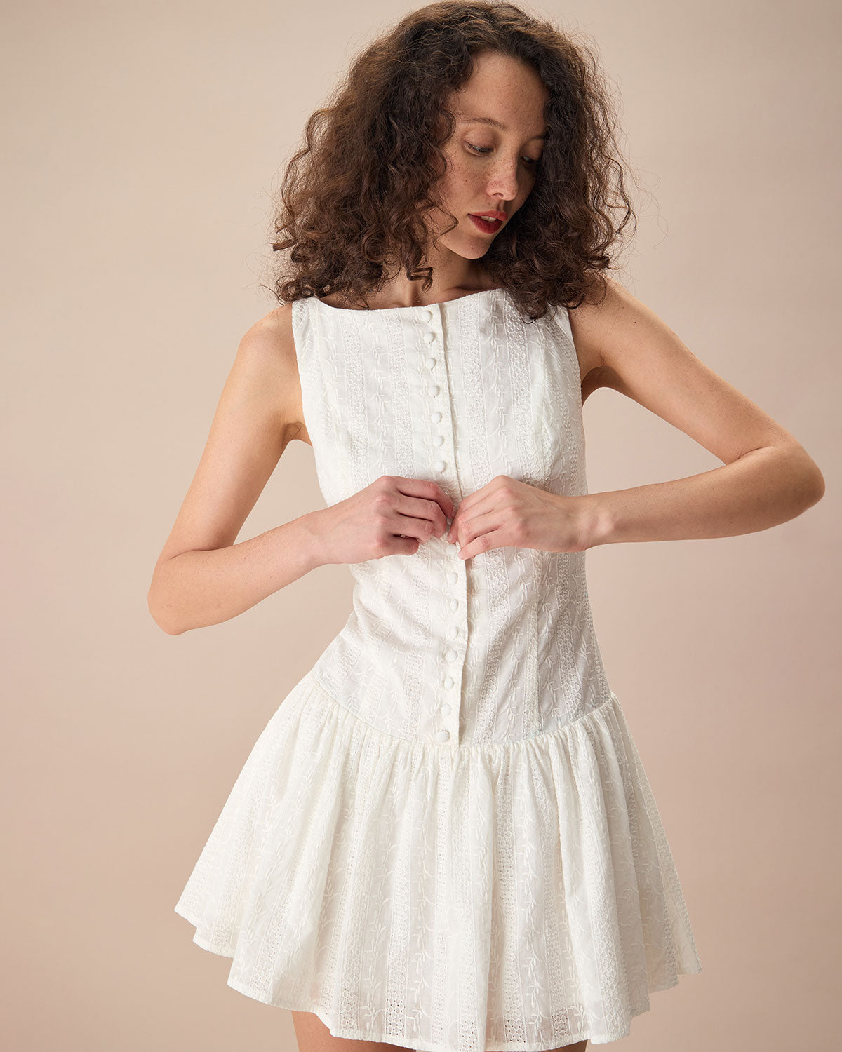 Soraya | Boat Neck Jacquard Mini Dress