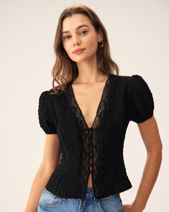 Anais | Jacquard Lace Button Blouse