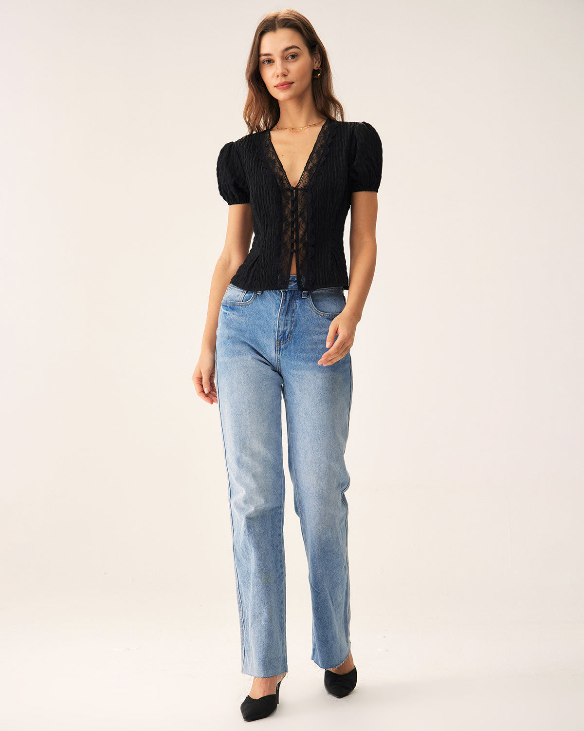 Anais | Jacquard Lace Button Blouse