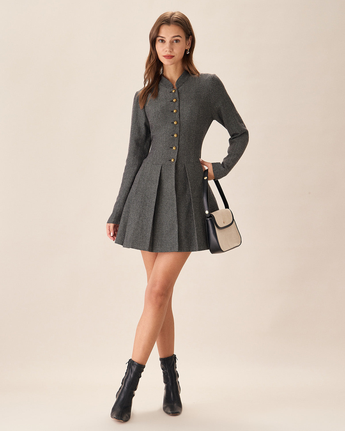 Naia | Button-Front Pleated Mini Dress