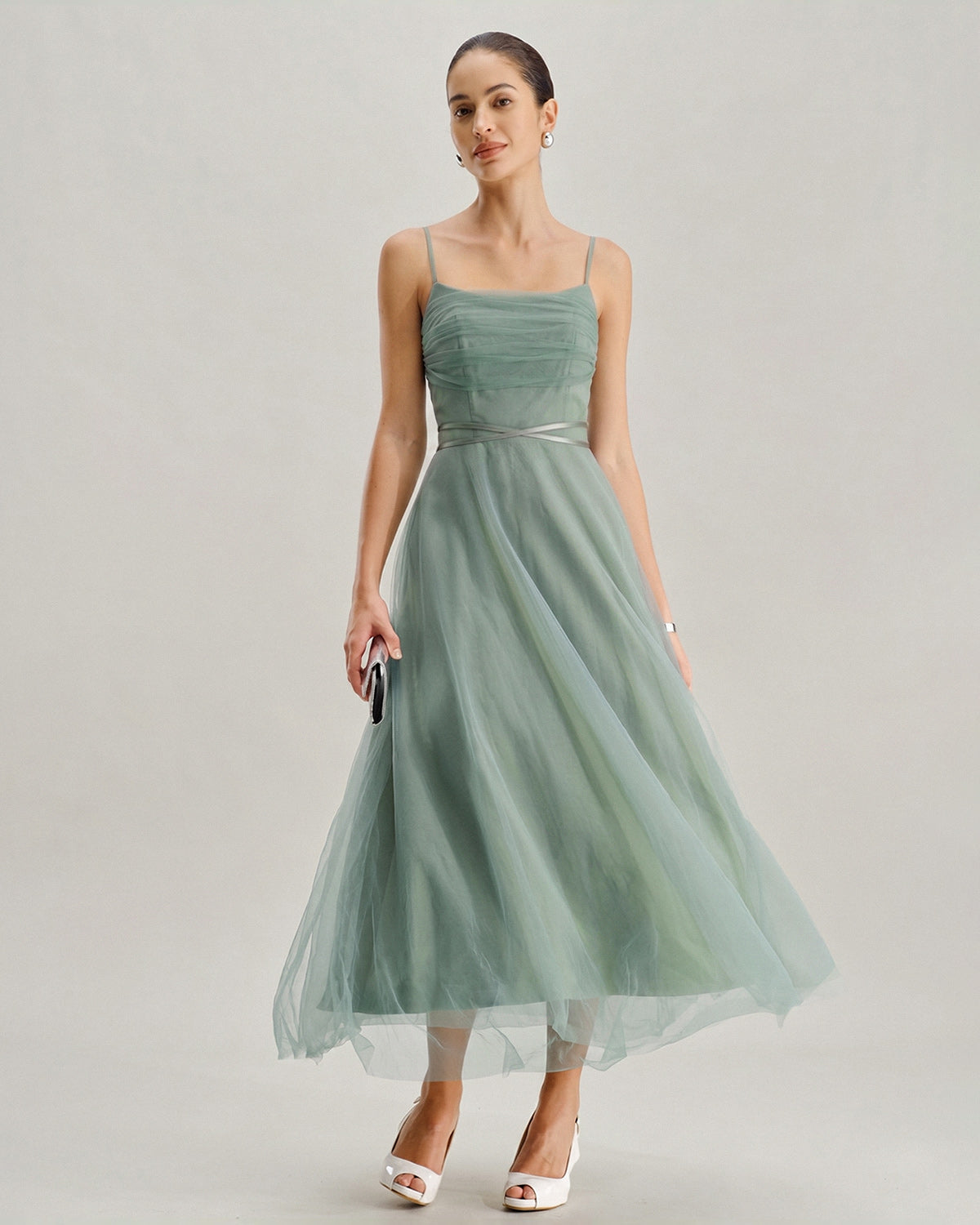 Kira | Spaghetti Strap Mesh Flowy Midi Dress