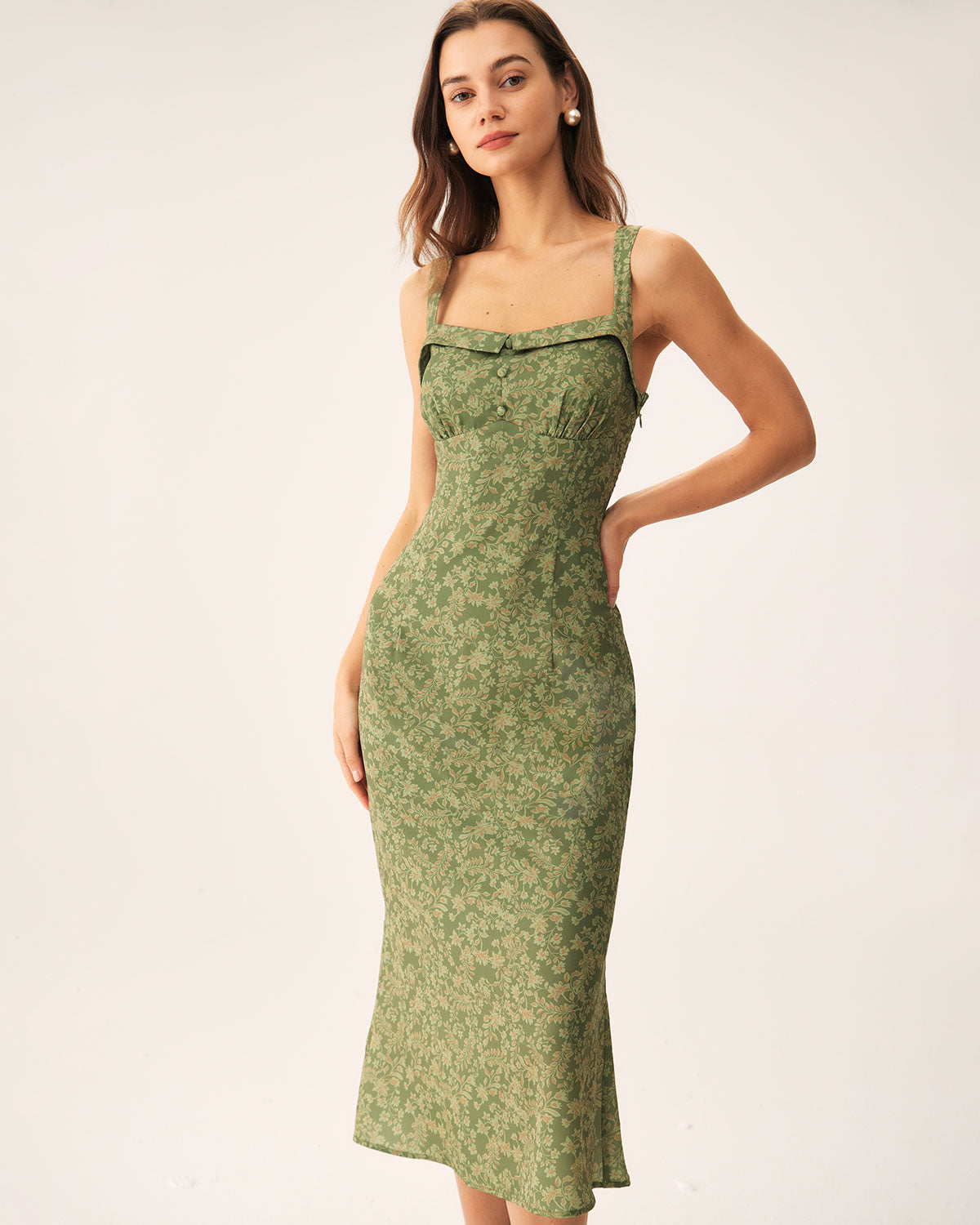 Valentina | Floral Square Neck Spaghetti Strap Midi Dress