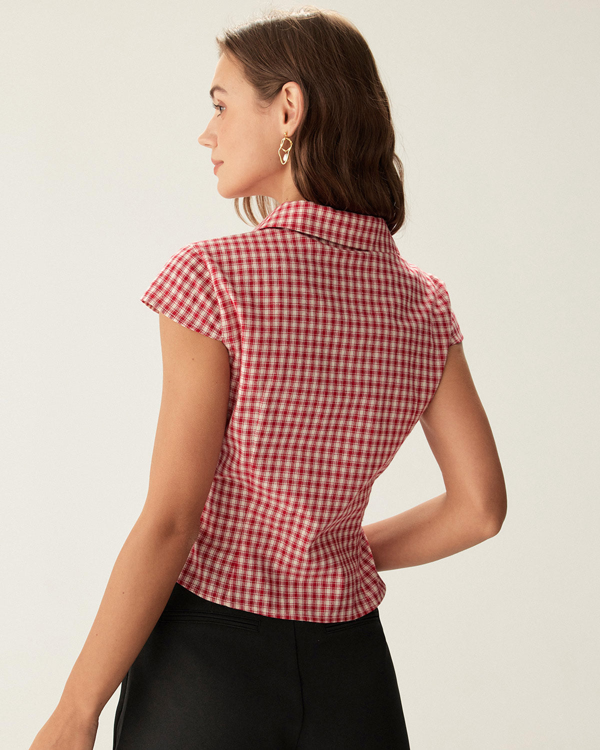 Celeste | Cap Sleeve Plaid Button Blouse
