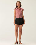 Celeste | Cap Sleeve Plaid Button Blouse