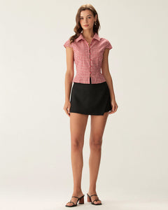 Celeste | Cap Sleeve Plaid Button Blouse
