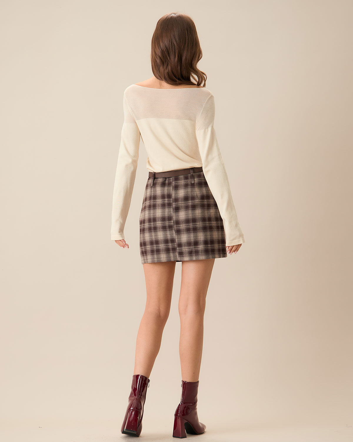 Mabel | Brown Plaid Straight Mini Skirt
