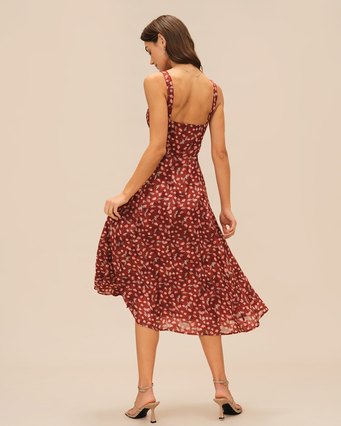 Leona | Floral Print Spaghetti Strap Midi Dress