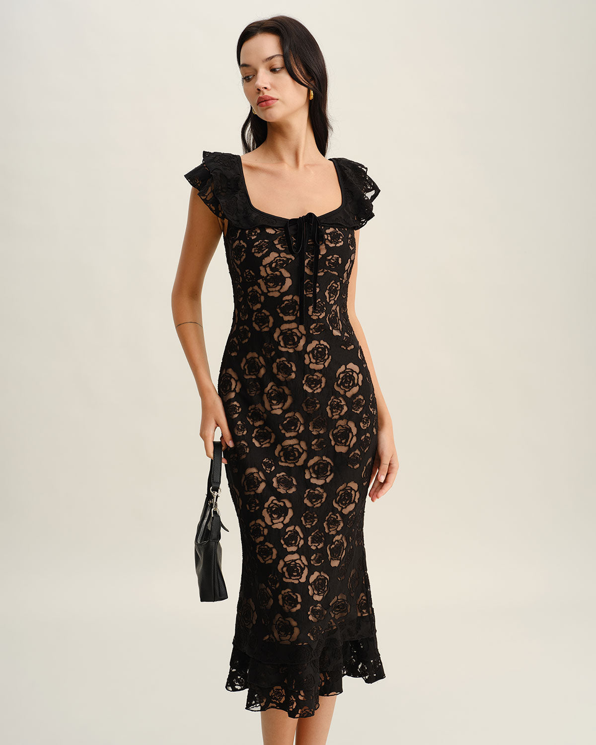 Ivy | Textured Ruffle Mermaid Midi Dress
