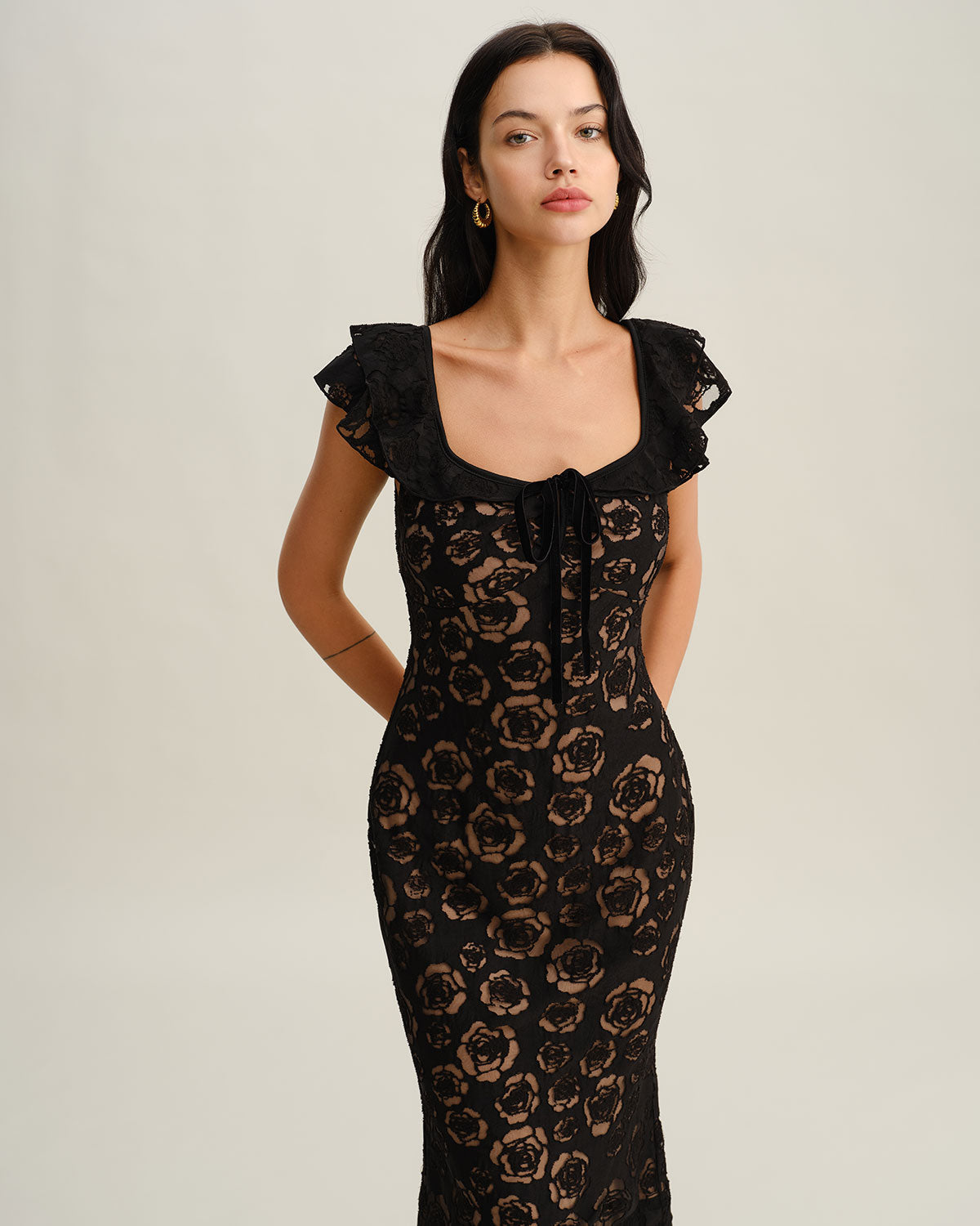 Ivy | Textured Ruffle Mermaid Midi Dress