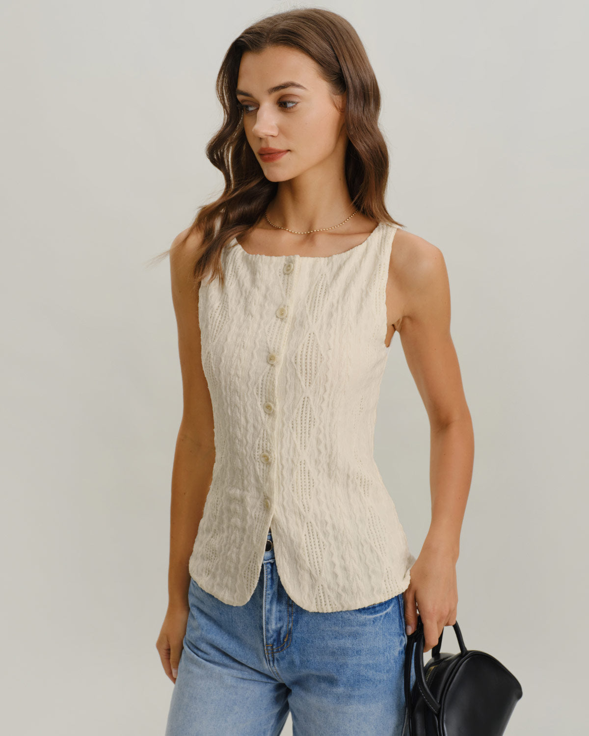 Esme | Boat Neck Button Tank Top