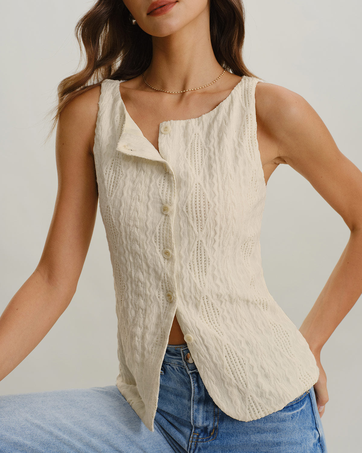 Esme | Boat Neck Button Tank Top