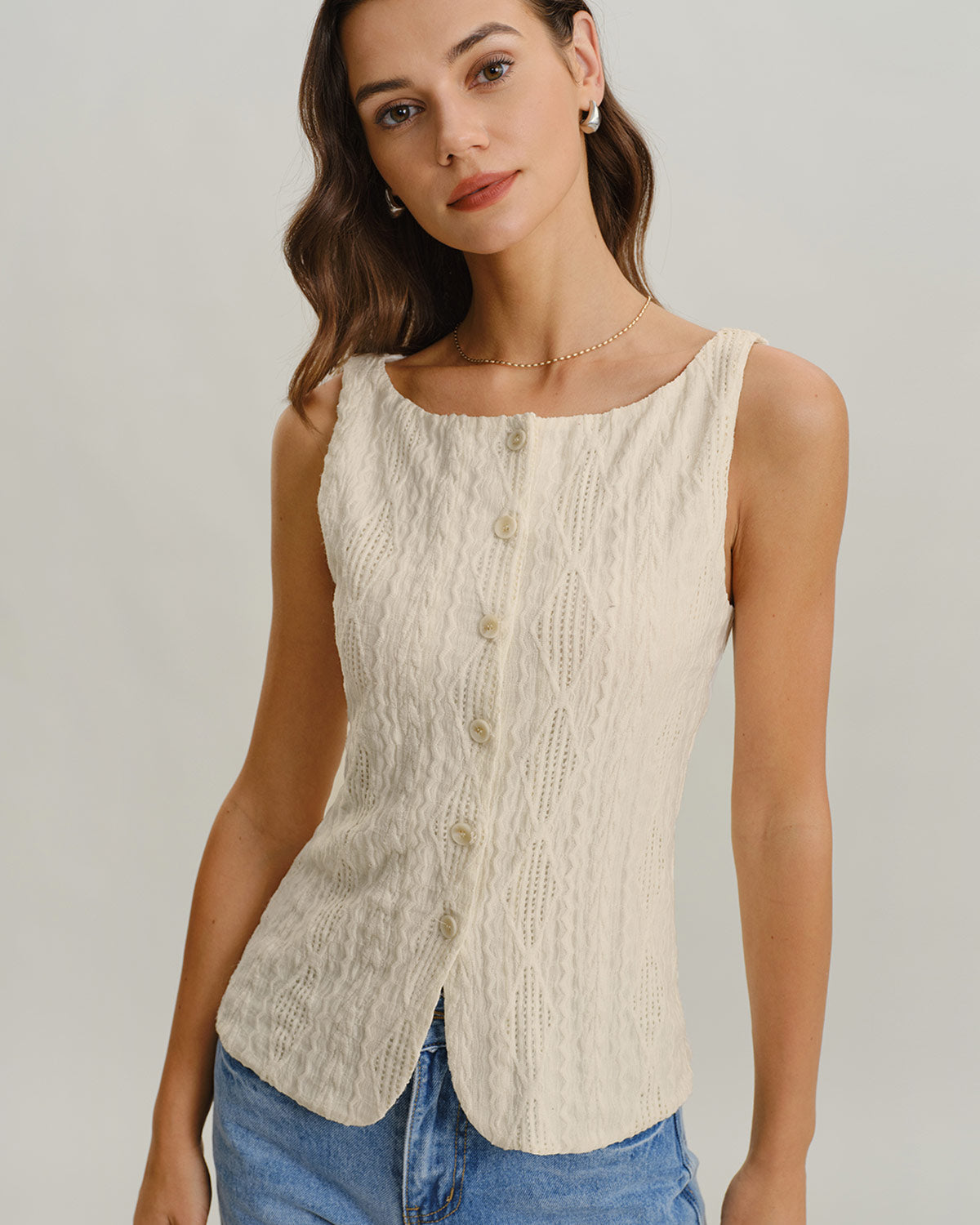 Esme | Boat Neck Button Tank Top