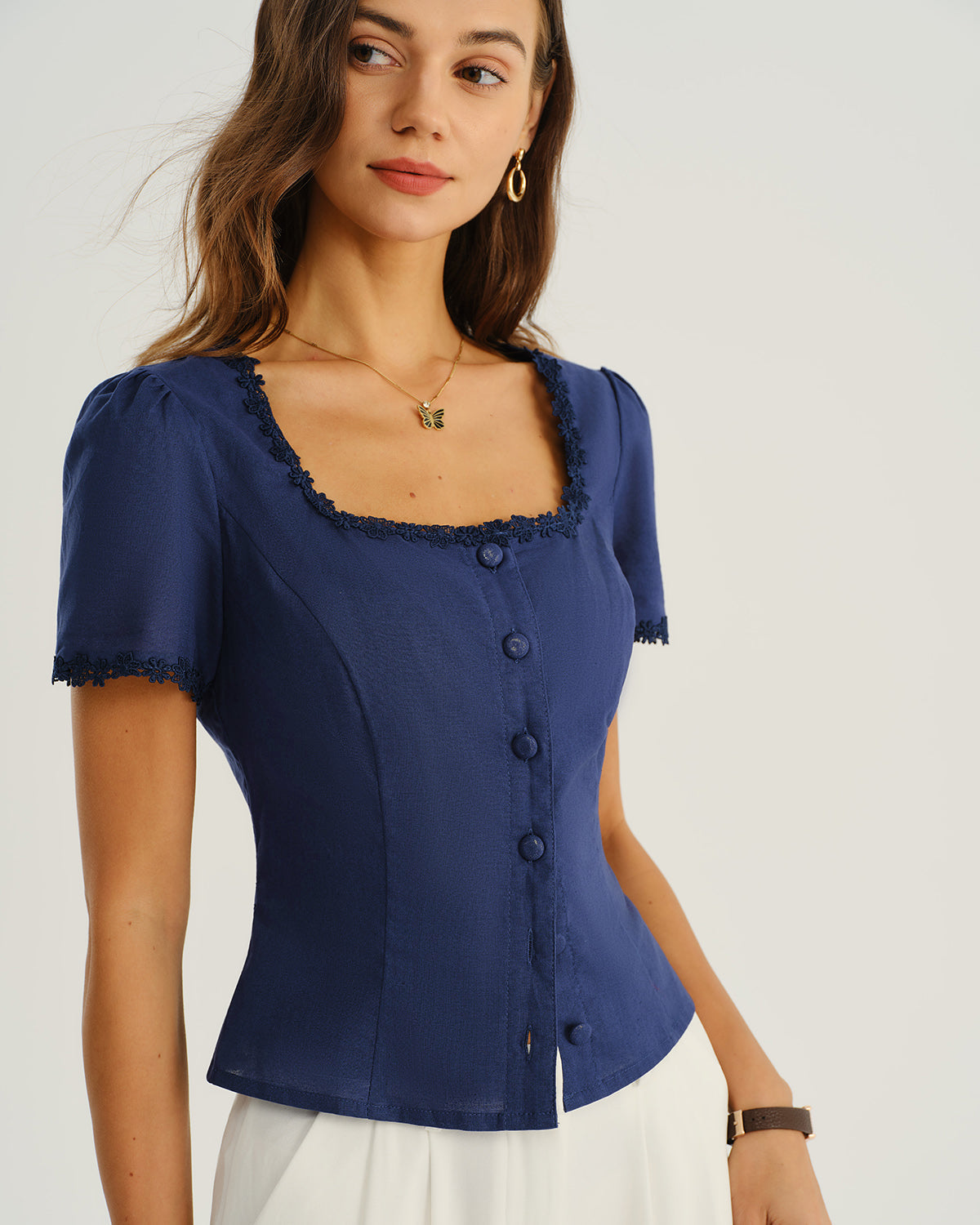 Ivy | Square Neck Button-Front Blouse