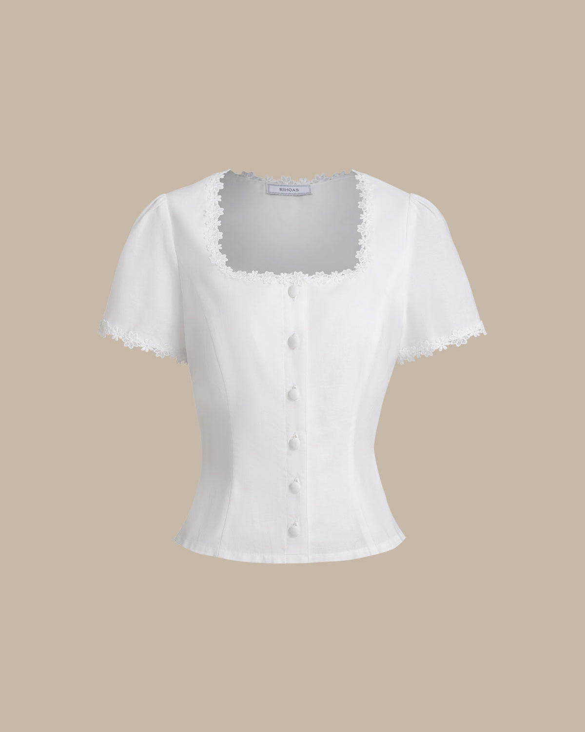 Oria | Square Neck Button-Front Lace Blouse