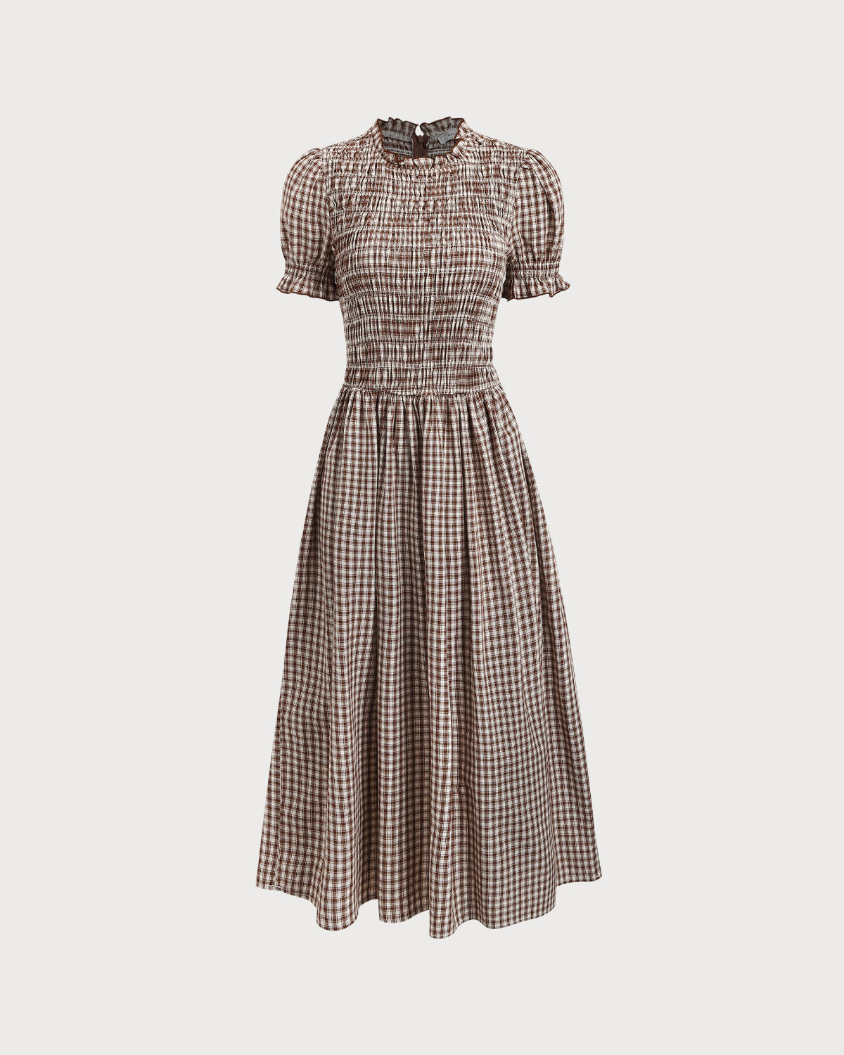 Tatum | Shirred Puffed Sleeve Plaid Midi Dress