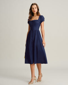 Opal | Square Neck Short Sleeve A-Line Midi Dress