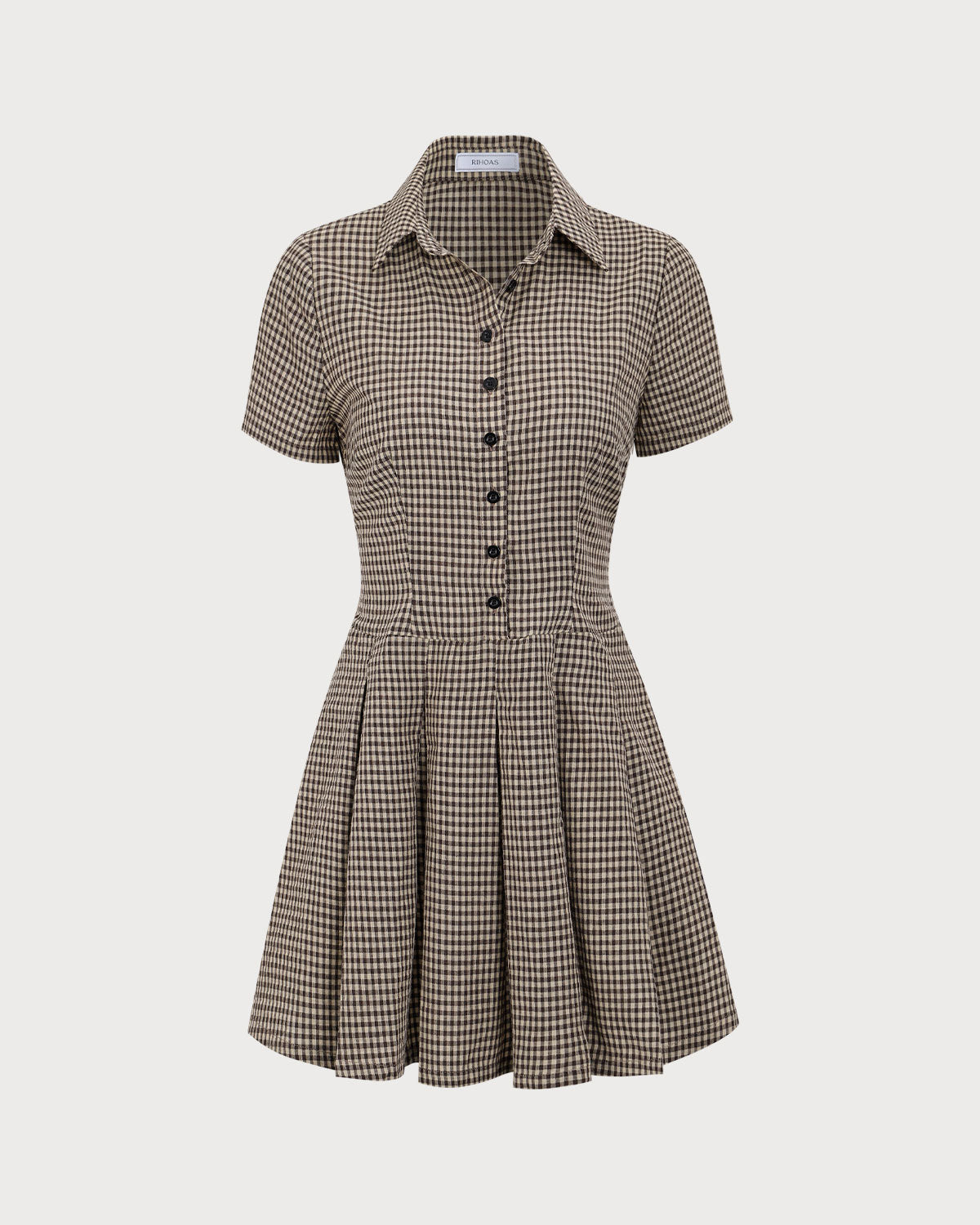 Imogen | Brown Plaid Lapel Pleated Mini Dress