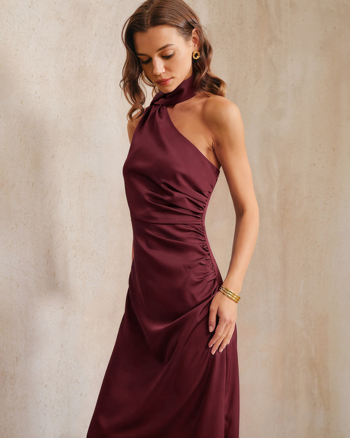 Esme | One-Shoulder Satin-Look Maxi Dress
