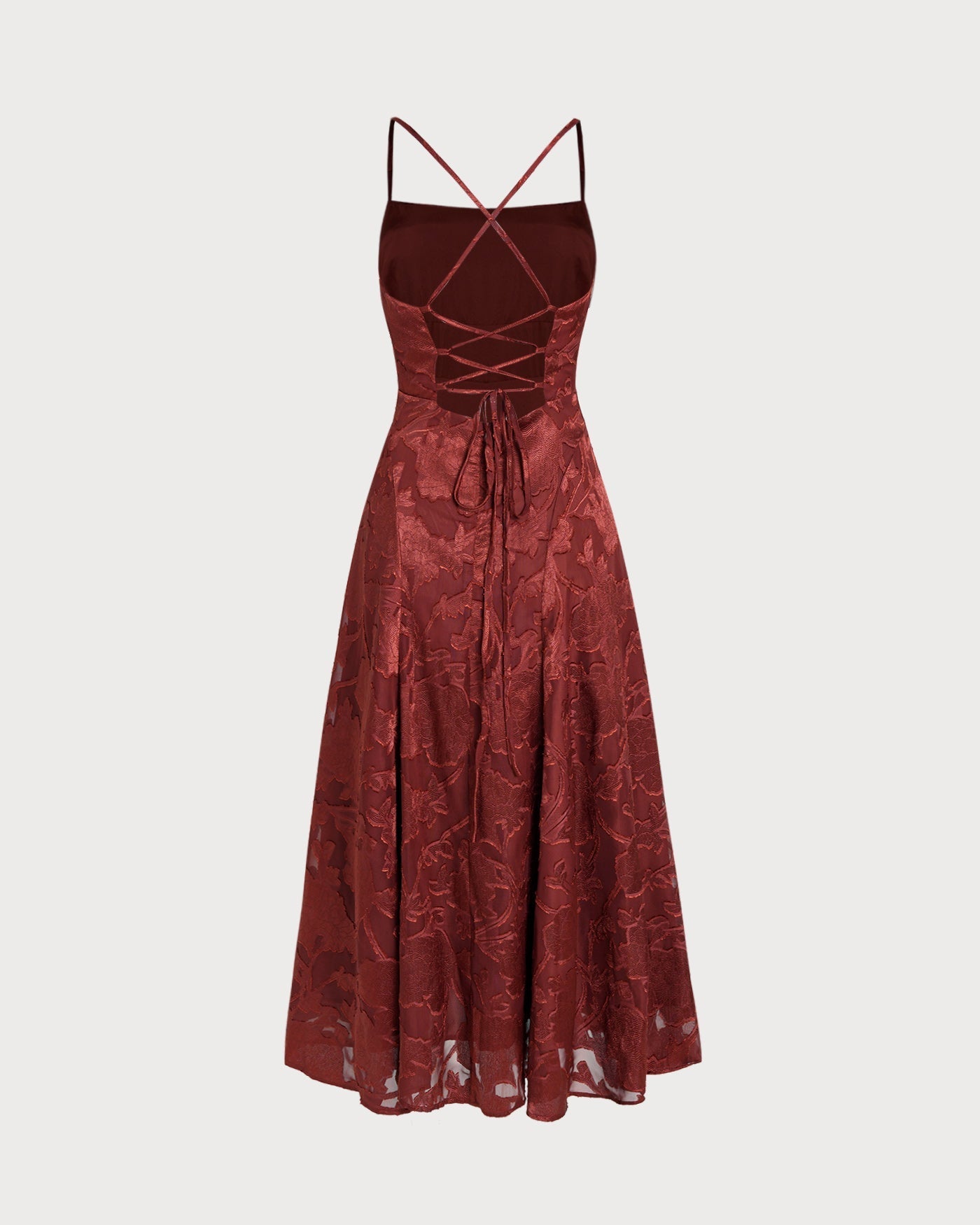 Rosalind | Floral Cross-Back Brick Red Maxi Dress