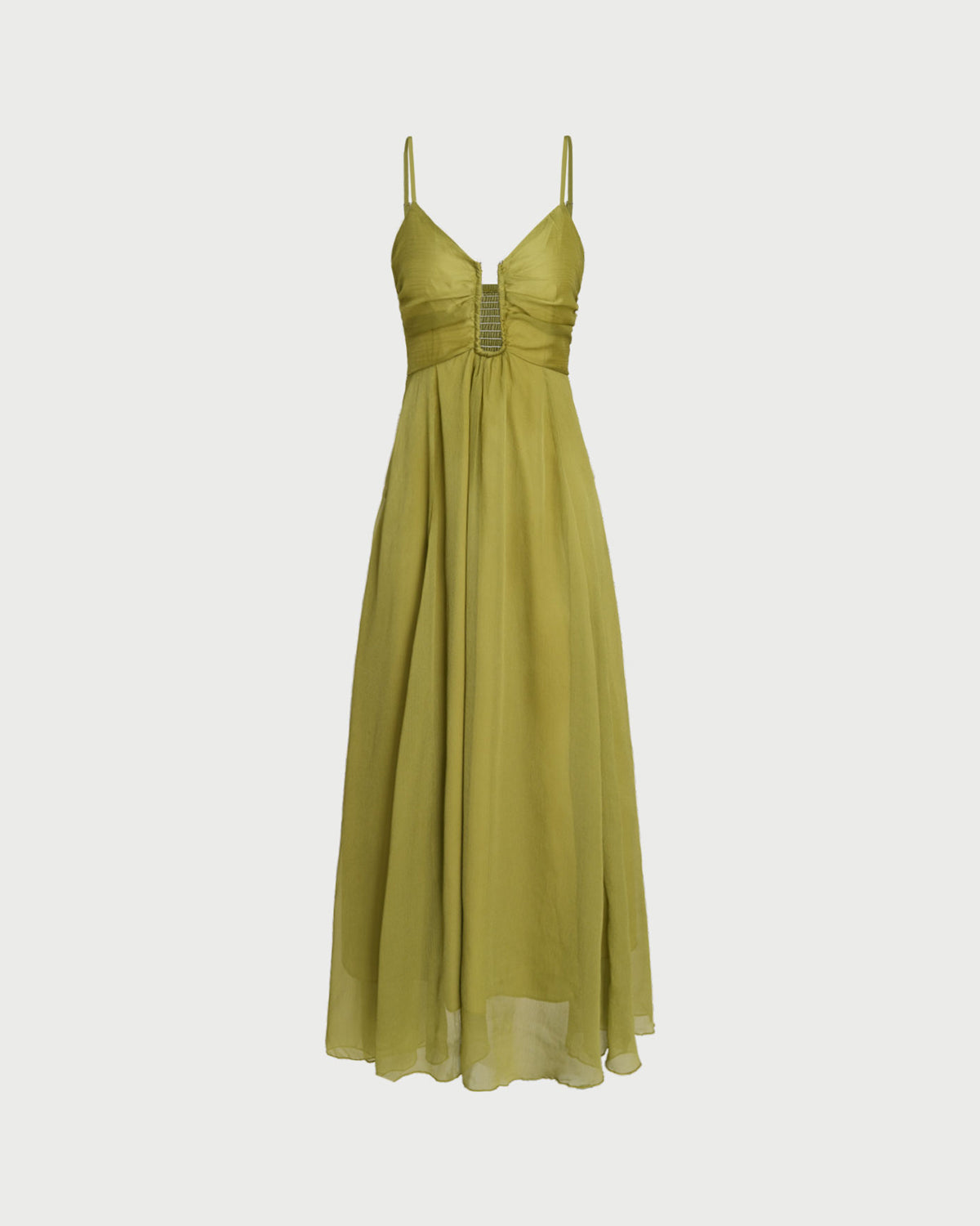 Sage | Ruched Spaghetti Strap Slip Maxi Dress
