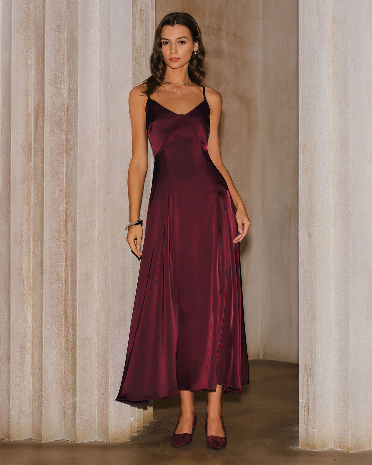 Dahlia | Spaghetti Strap Satin A-Line Maxi Dress