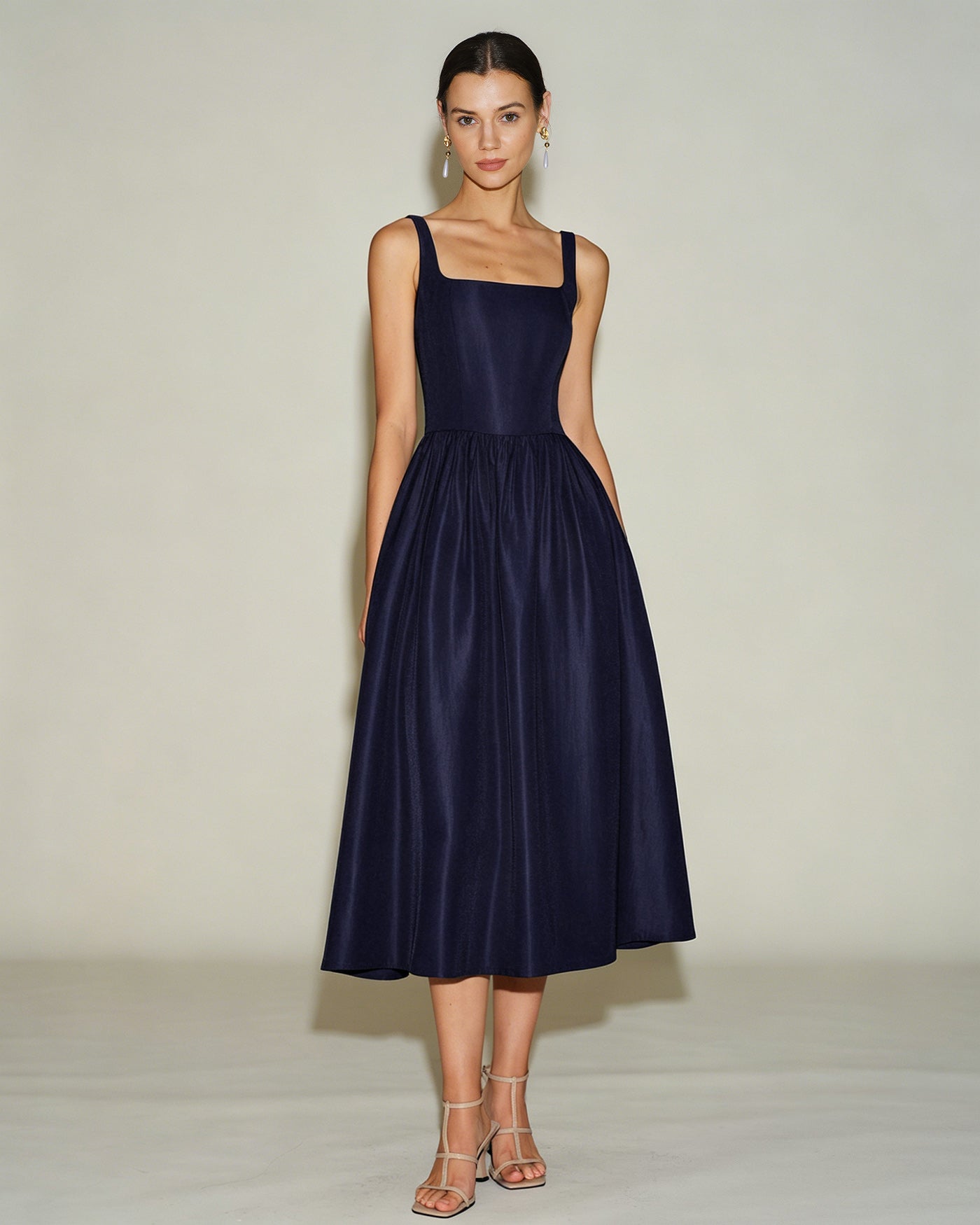 Clea | Spaghetti Strap A-Line Slip Midi Dress