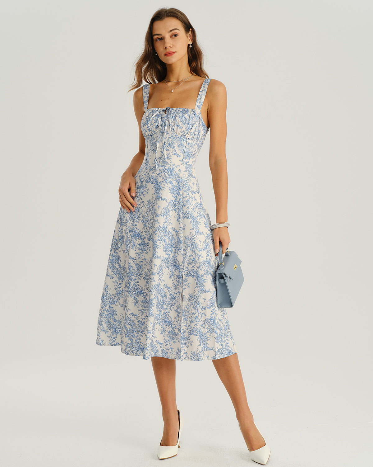 Amara | Floral Ruched Spaghetti Strap Midi Dress