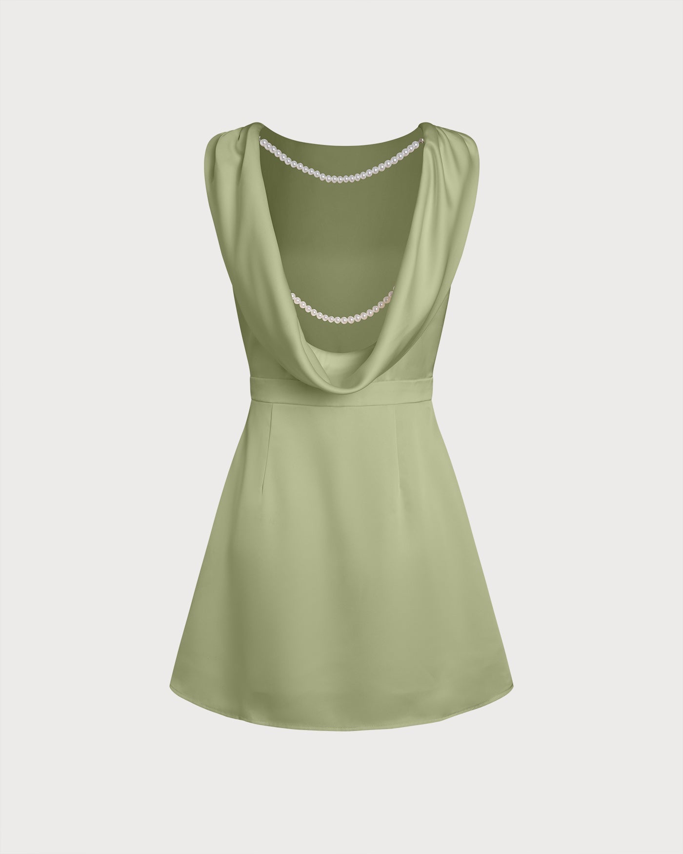 Blair | Pearl Detail Boat Neck Satin Mini Dress