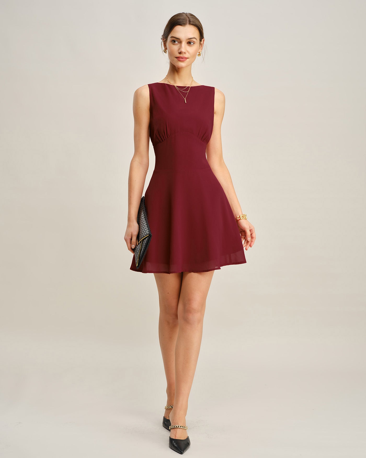 Zara | Boat Neck Pleated Mini Dress