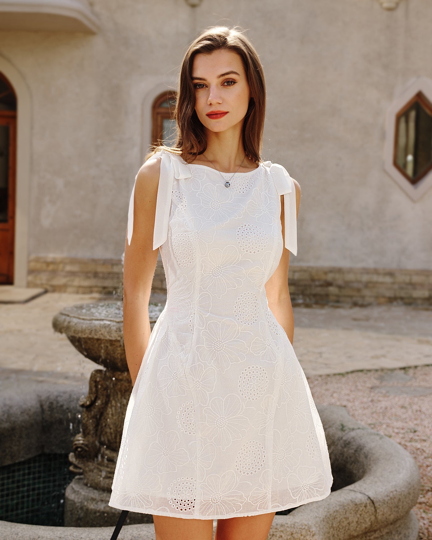Ottilie | White Floral Textured Mini Dress