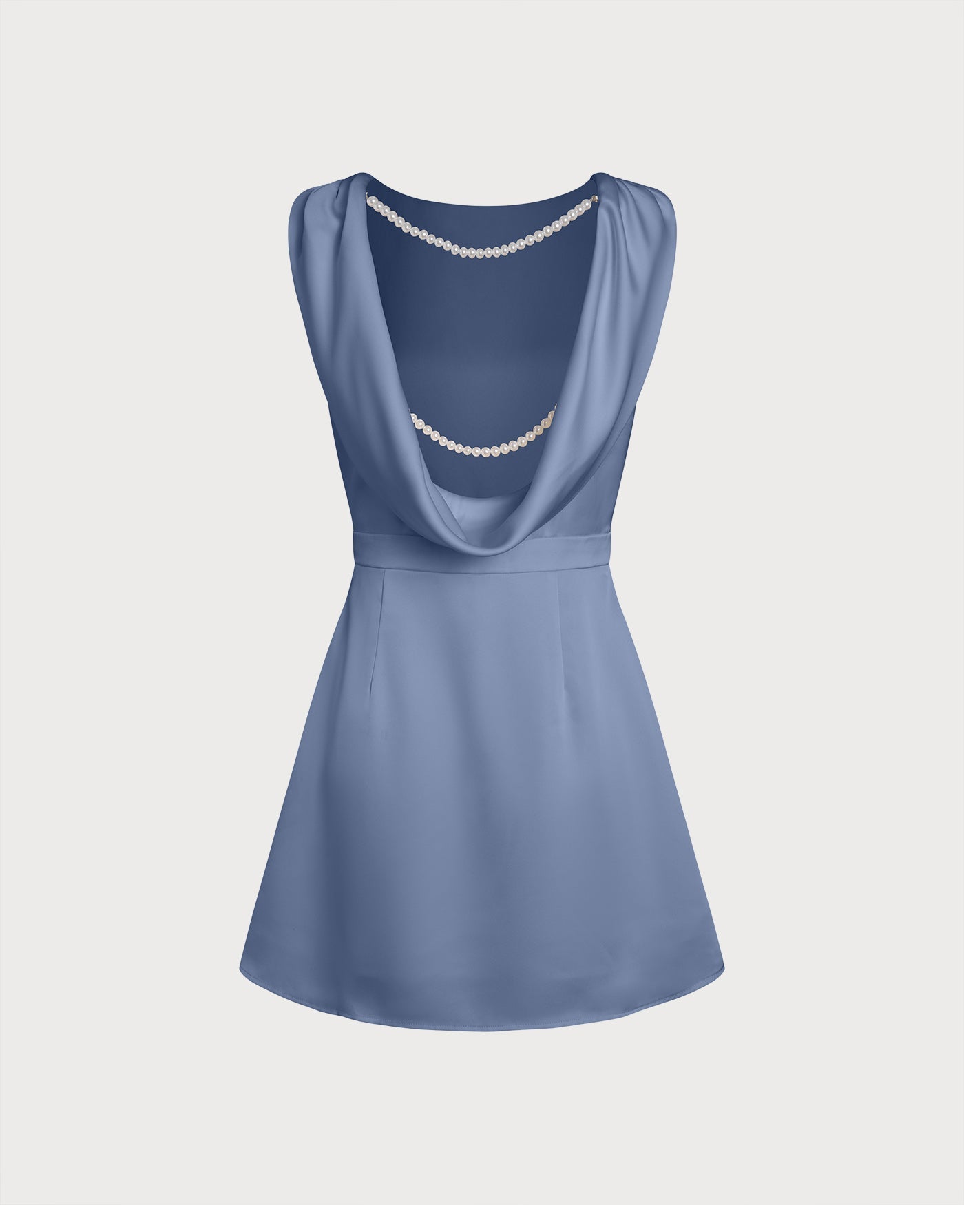 Celeste | Boat Neck Pearl Detail Satin Mini Dress