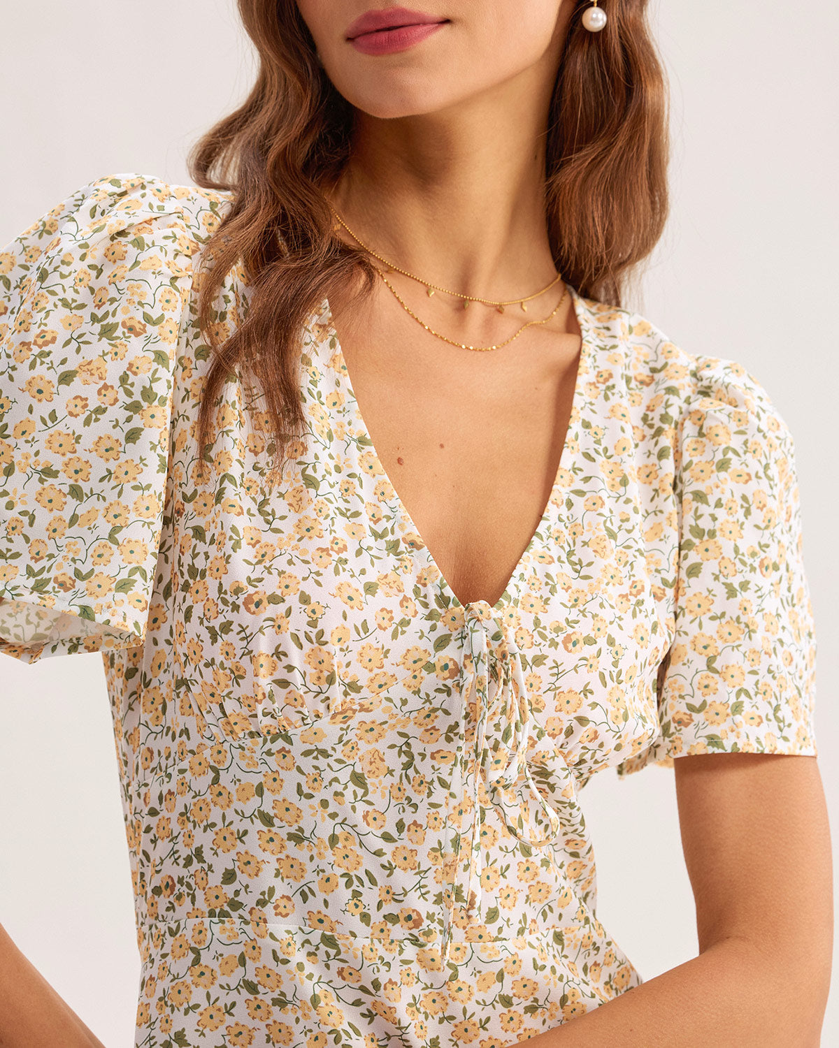 Edda | Yellow Floral V-Neck Mini Dress