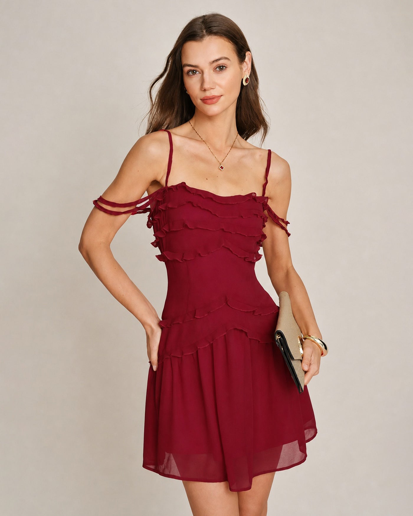 Una | Ruffle Strapless Chiffon Mini Dress