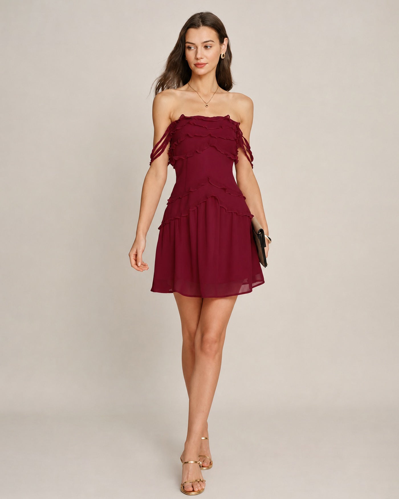 Una | Ruffle Strapless Chiffon Mini Dress