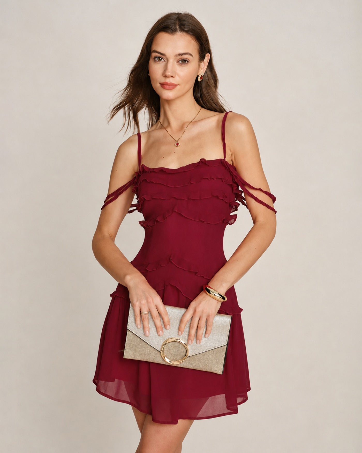 Una | Ruffle Strapless Chiffon Mini Dress