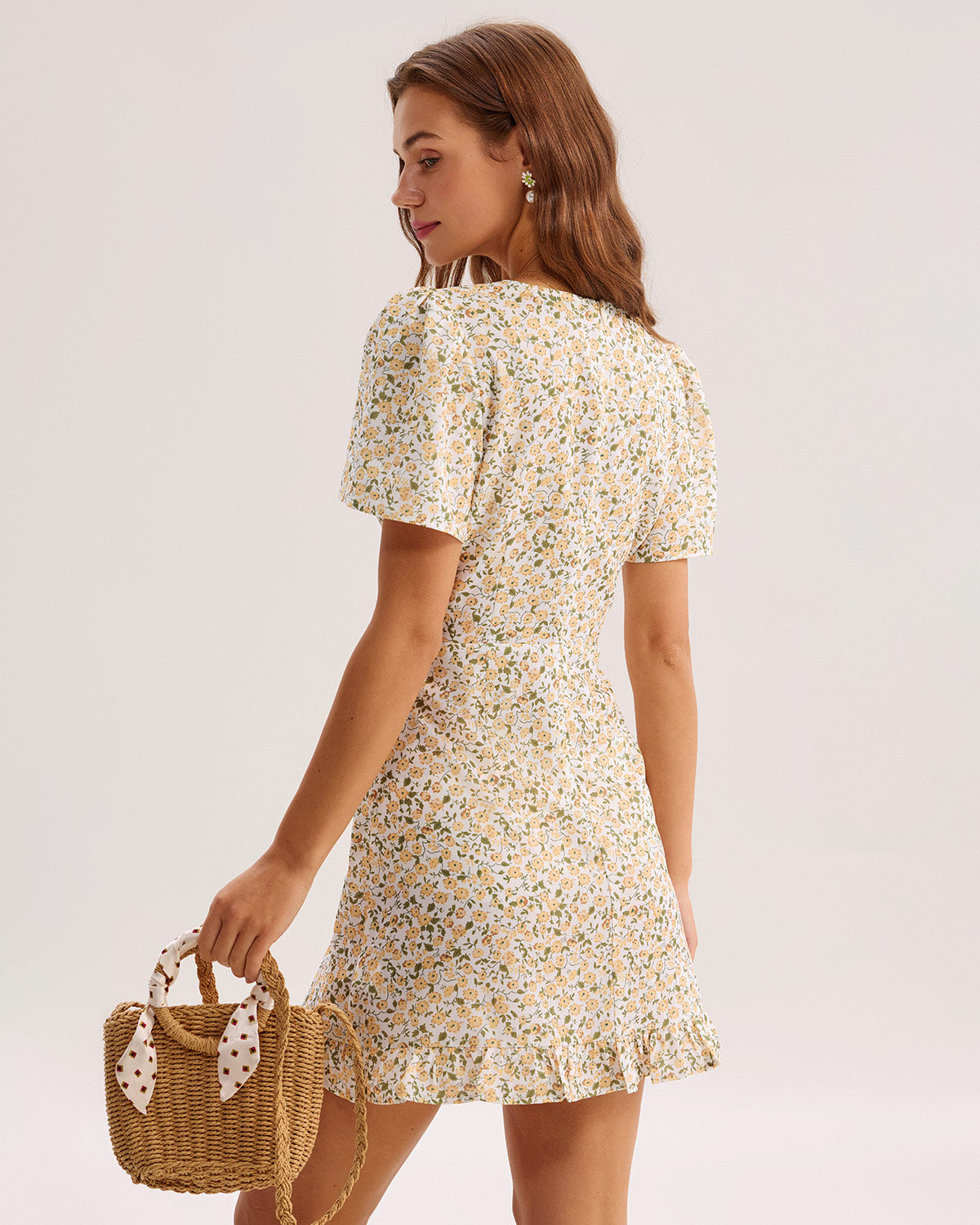 Edda | Yellow Floral V-Neck Mini Dress