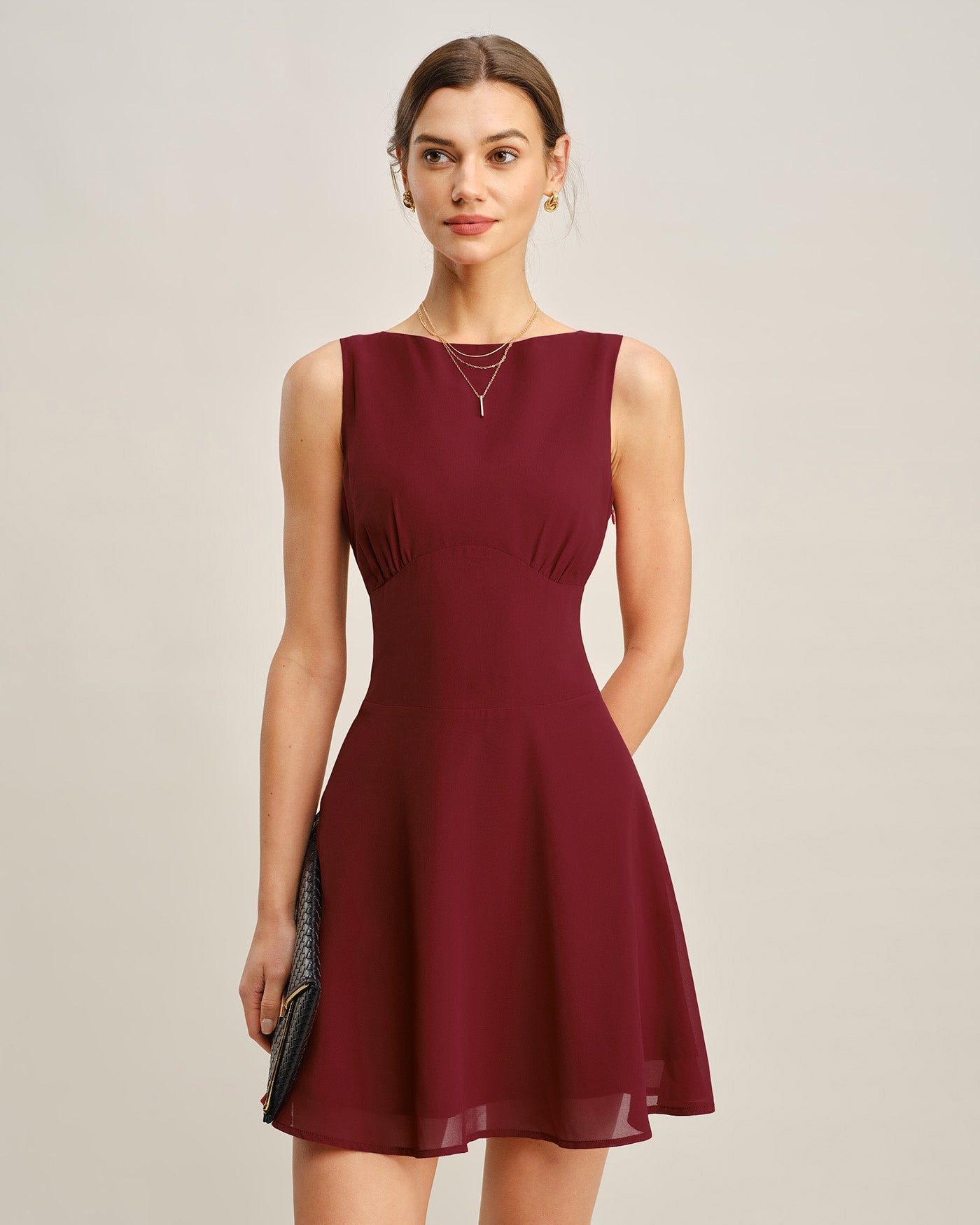Zara | Boat Neck Pleated Mini Dress