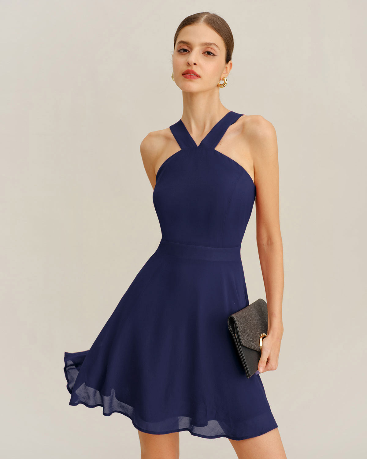 Anouk | Navy A-Line Chiffon Mini Dress