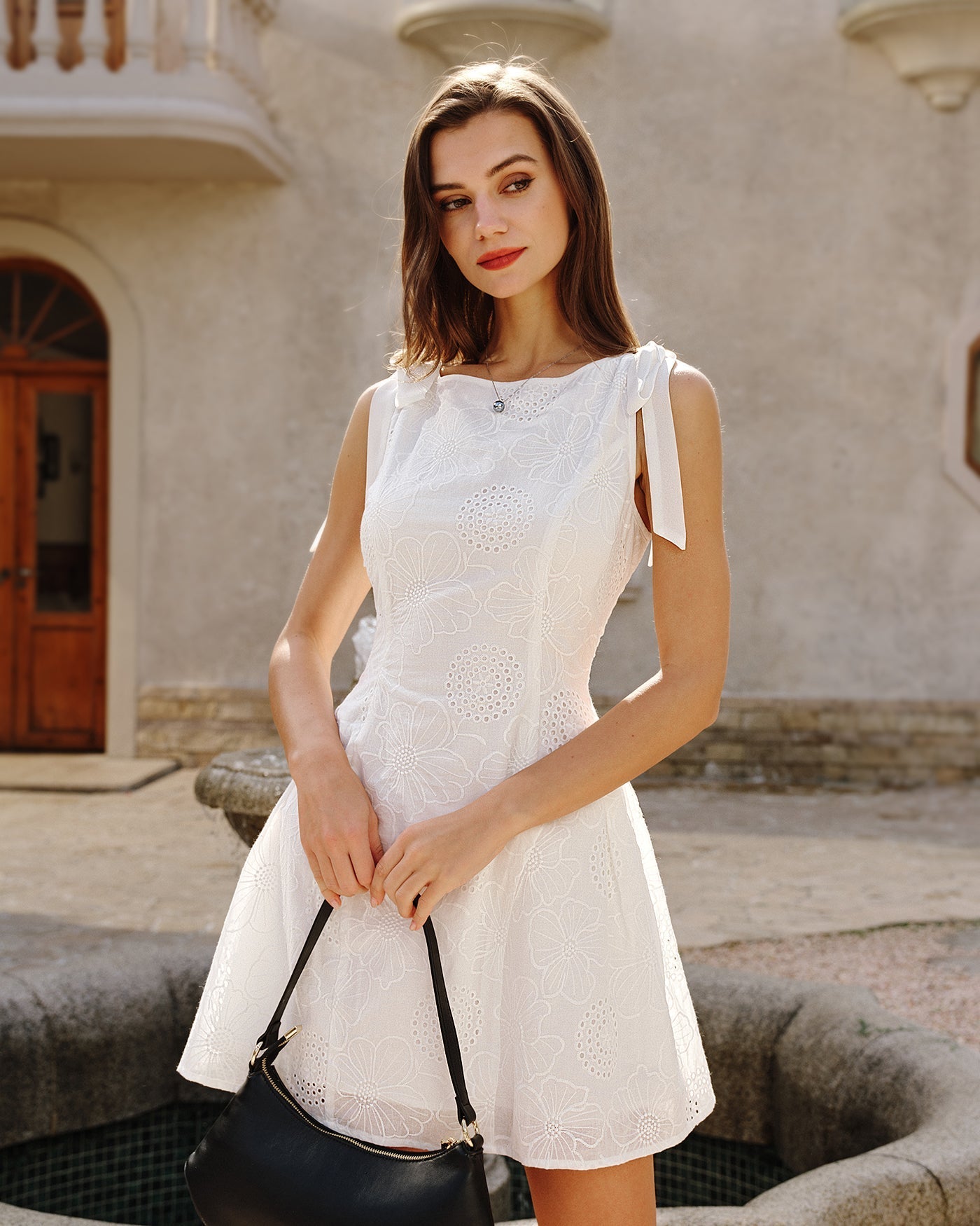 Ottilie | White Floral Textured Mini Dress