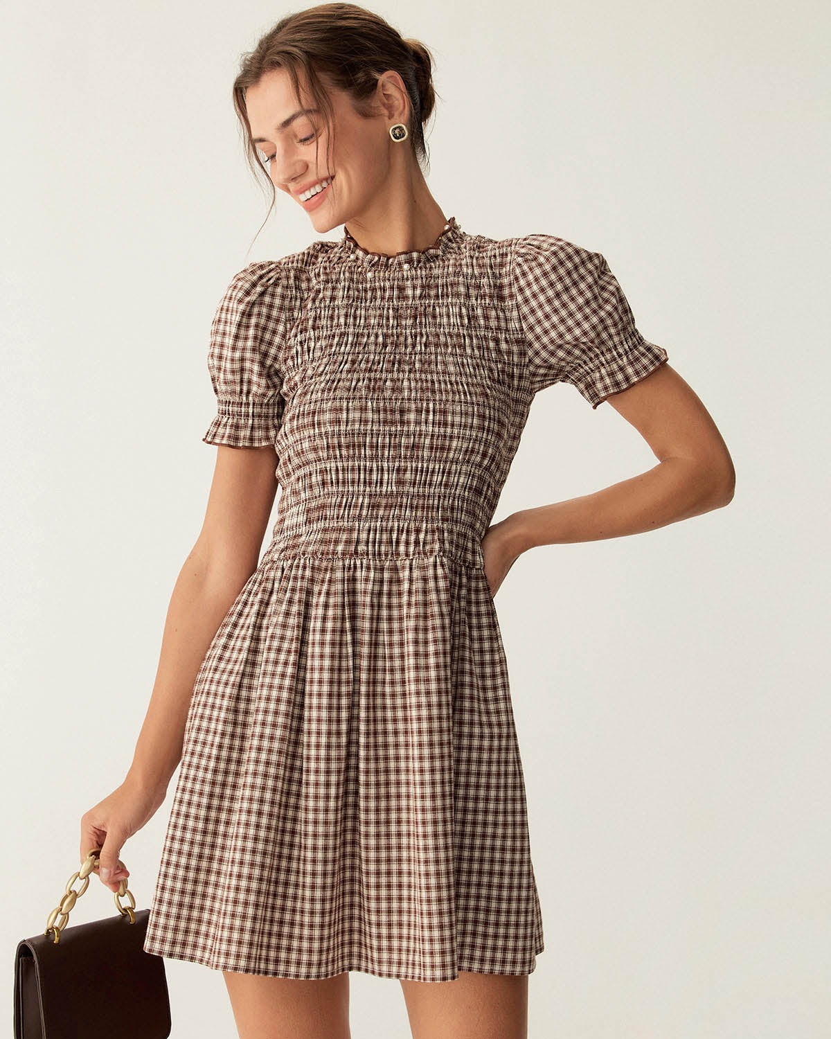 Cleo | Gingham Puffed Sleeve Mini Dress