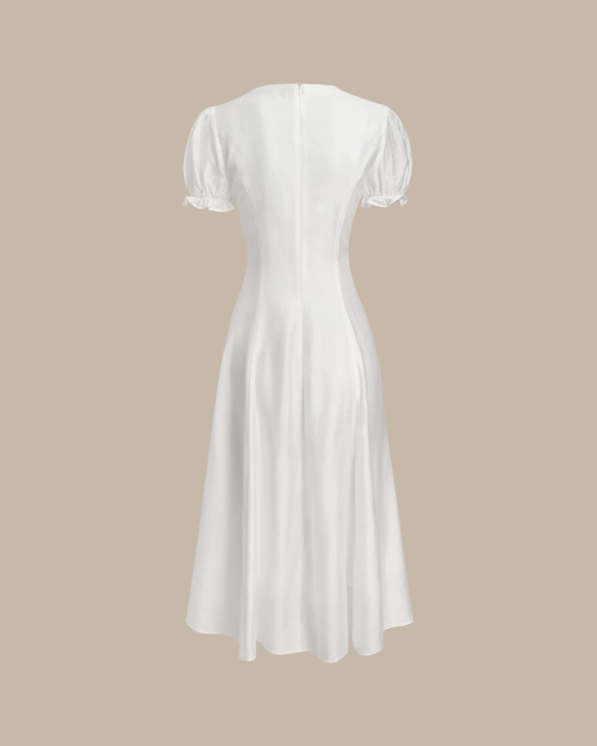 Zara | Puffed Sleeve V-Neck White Midi Dress